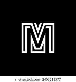 Líneas geométricas M de letra moderna, diseño de logotipo empresarial.
