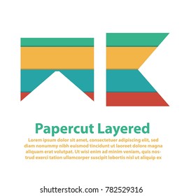 Modern Letter M & K logo or shape design on papercut layer