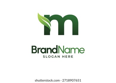 Logotipo moderno de la hoja de la letra M. Plantilla de logo de hojas alfabéticas. Logotipo de forma orgánica para la compañía de hierbas. Símbolos iniciales de la hoja M. Plantilla de icono de empresa ecológica. Logotipo de Naturaleza verde. Signo inicial para la compañía de la clínica