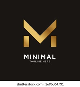 Modern Letter M line logo gold design. Creative minimal monochrome monogram symbol. Premium business logotype. Graphic alphabet symbol for corporate business identity.
