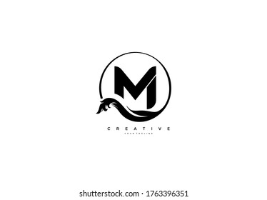 Modern Letter M Logo Circle Emblem Floral Monogram Shape