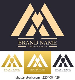 Diseño del logotipo M de letra moderna en color oro con concepto de naturaleza