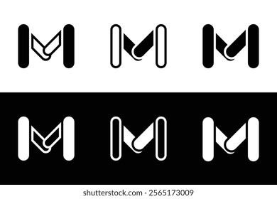 Modern Letter M Logo Design Variations in Black and White