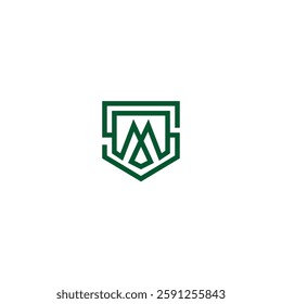 Modern letter M logo in the shape of a shield. Very suitable for companies operating in the environmental security sector