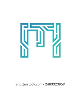 Modern Letter M Maze Tech Logo