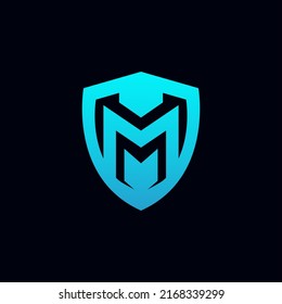 Modern letter M shield tech logo illustration design