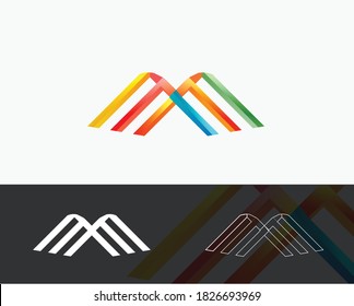 Letra moderna m tipografía y logotipo inicial color estilo 3d digital moderno, cinta, brillante, degradado, futuro y medios