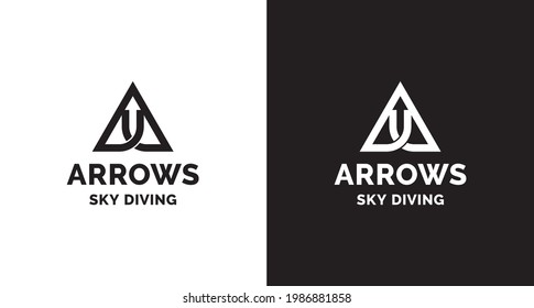 Modern letter A monogram logo with Arrow, Upper icon. Simple and sporty letter A logo template for Sky Diving Brand.