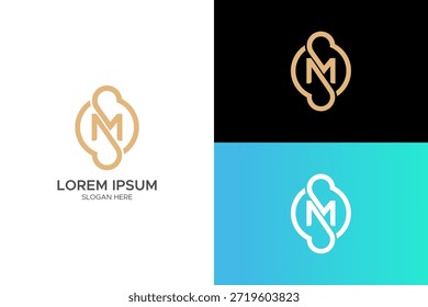 Modernes MS- oder SM-Monogramm-Logo-Set mit minimalistischem Runddesign für das Business-Branding