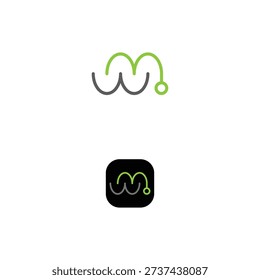 modern letter mw monogram logo, minimalist green and grey line art, tech startup connectivity symbol template