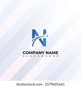 Modern Letter N airplane logo Design, N Logo