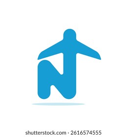 Modern Letter N with Airplane. Versatile Logo Template for Tourism, Startups, Logistics and Corporate Branding