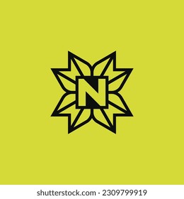 modern letter N leaves lines natural logo