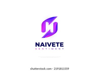 Modern Letter N Logo Design with Negative Space Style. Initial N Letter Logo or Icon in Purple Gradient Concept