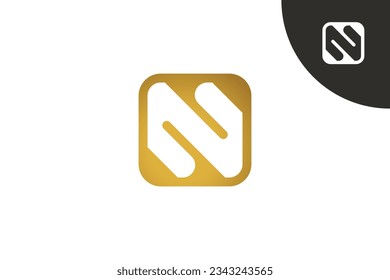 modern letter N logo, rounded square shape design with simple clean concept gold color