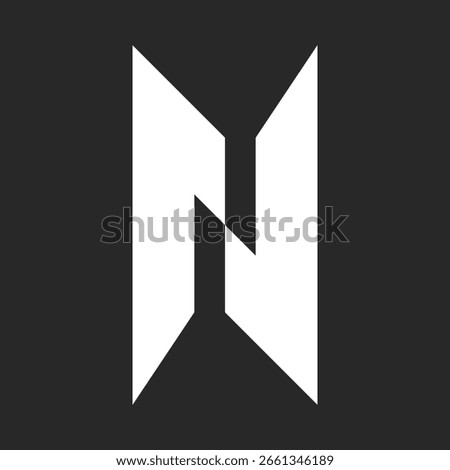 Modern letter N monogram geometric logo design in bold black and white contrast with sharp angles and negative space, perfect for branding, identity minimal style.