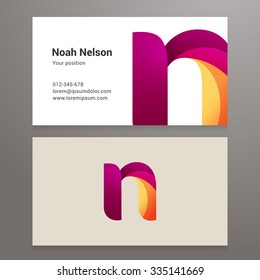 Modern letter N twisted colorful Business card template. Vector design. Layered, editable.