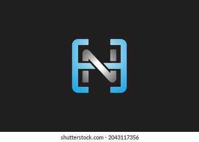 modern letter NH or HN logo design vector graphic with silver combined blue glossy color