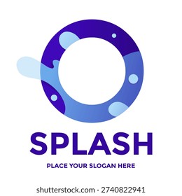 Modern letter O logo design featuring a fresh blue water splash effect with bubbles and liquid droplets. Perfect for laundry, beverage, or clean technology brand identity.