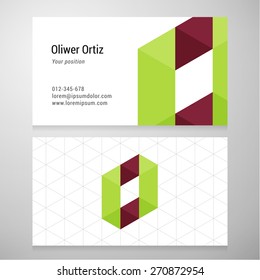 Modern letter O origami Business card template. Vector design. Layered, editable.