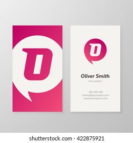 Modern letter O in speech bubble Business card template. Vector business personal card design. Layered, editable.