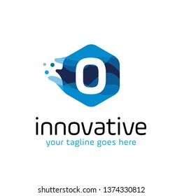 moderne Logo-Design-Vektorillustration von Letter O mit Hexagon- und Blue-Wave-Motion-Konzept. Multimedia-Logo. digitales Logo. Innovationslogo
