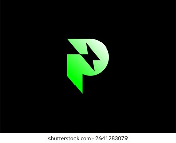 modern letter P bolt lightning logo concept for energy company