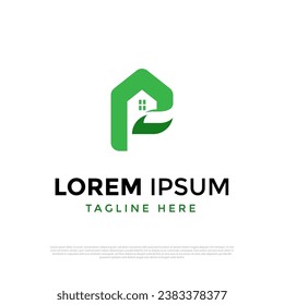 Modern letter P house leaf logo vector design template