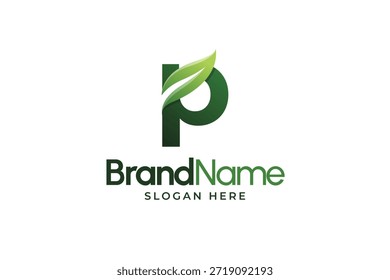 Modern Letter P leaf logo. Alphabetic leaves logo template. Organic shape logo for herbal company. Initial P leaf symbols. Eco company icon template. Green Nature logo. Initial sign for clinic company