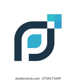 Modern letter P logo combining leaf shape and pixel arrow to symbolize growth, sustainability, and digital progress. Clean geometric design ideal for tech, eco, startup, and business branding.