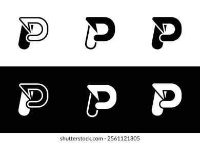 Modern Letter P Logo Design Variations in Black and White