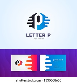Modern Letter P Logo and Simple Business Card Design and Illustration for All Type of Business