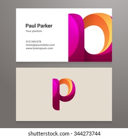 Modern letter p twisted colorful Business card template. Vector design. Layered, editable.