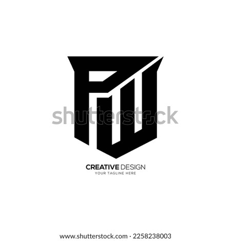 Modern letter P W with shield monogram logo