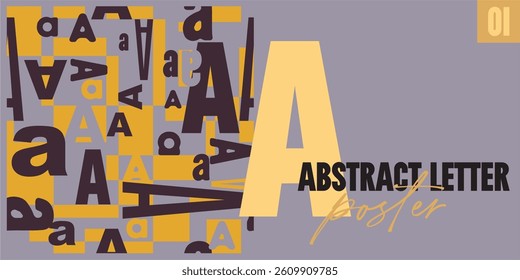 Modern letter poster in rich colors with letter seamless pattern and infographics. Digital illustration for branding, advertising, printing