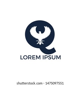 Modern Letter Q initial Falcon logo designs. Alphabet Q initial Hawk Symbol template.