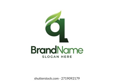Logotipo moderno de la hoja de la letra Q. Plantilla de logo de hojas alfabéticas. Logotipo de forma orgánica para la compañía de hierbas. Símbolos iniciales de la hoja Q. Plantilla de icono de empresa ecológica. Logotipo de Naturaleza verde. Signo inicial para la compañía de la clínica