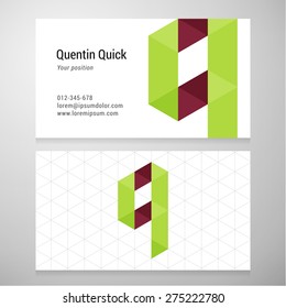 Modern letter Q origami Business card template. Vector design. Layered, editable.