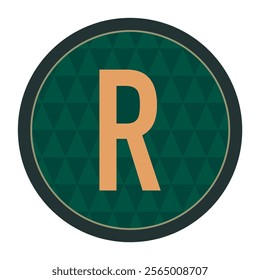 Modern letter R in a circle design with green and gold tones, featuring a subtle triangle pattern for use in logos, icons, or creative projects.