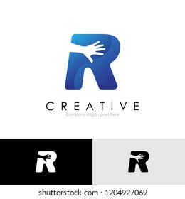 Modern letter R Logo design with hand in negative space. Works in black and white