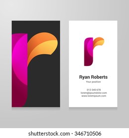 Modern letter r twisted colorful Business card template. Vector design. Layered, editable.