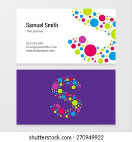 Modern letter S circle colorful Business card template. Vector design. Layered, editable.