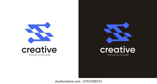 Modern of Letter S mit Digital Data Pixel Tech Logo Design Vektor Inspiration.	
