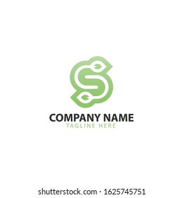 modern letter S with leaves and isolated in green color
