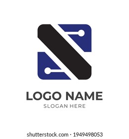 modern letter S logo design with flat blue and black color style
