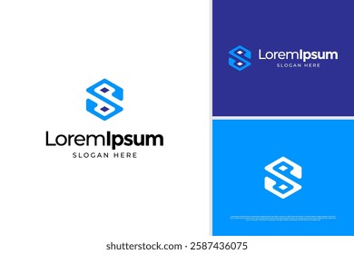 Modern letter S pixel technology logo vector design. Initial S geometric logo design template