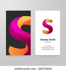 Modern letter s twisted colorful Business card template. Vector design. Layered, editable.