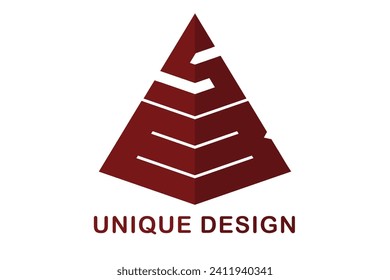 Logo de la forma de la pirámide creativa SB de letra moderna