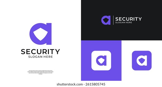 Modern letter A with shield icon logo. Abstract security symbol vector illustration.
