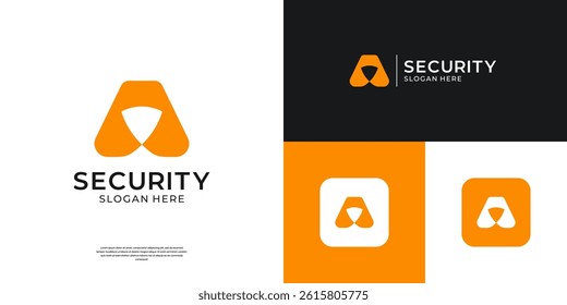 Modern letter A with shield icon logo. Abstract security symbol vector illustration.